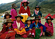 Group of Peruvians in colourful costumes