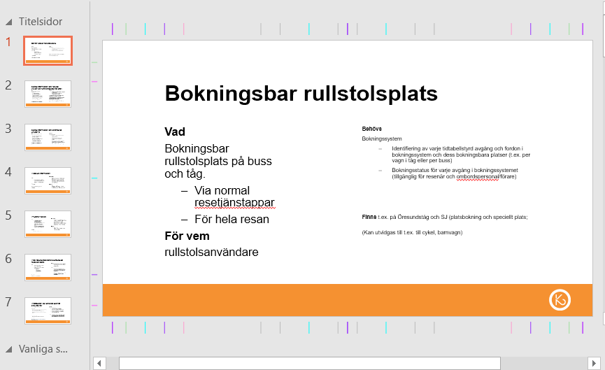 Powerpoint screen - bokningsbar rullstolsplats